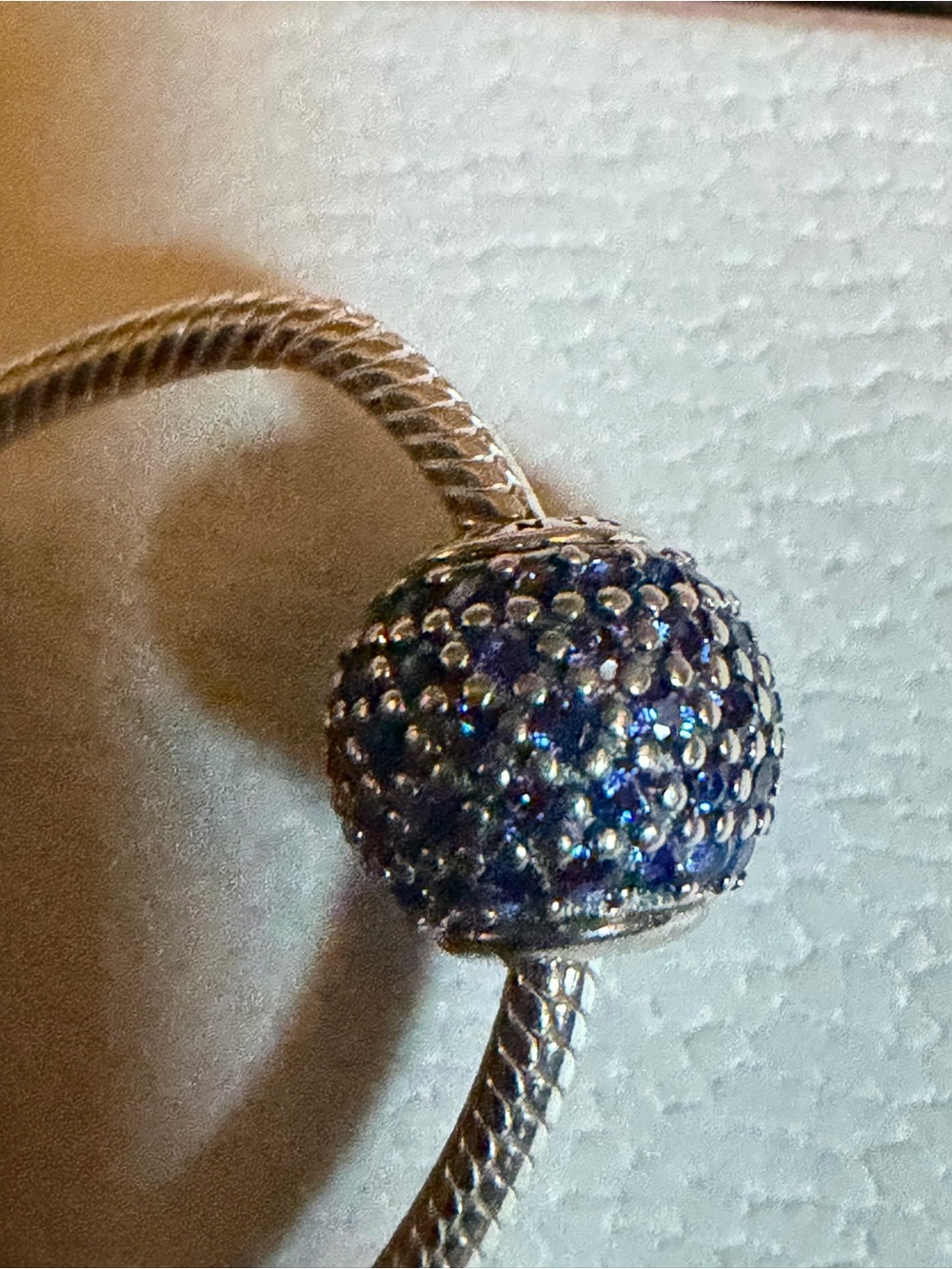 Authentic Essence Pandora PEACE Pavé Blue  Cz Charm Silver
